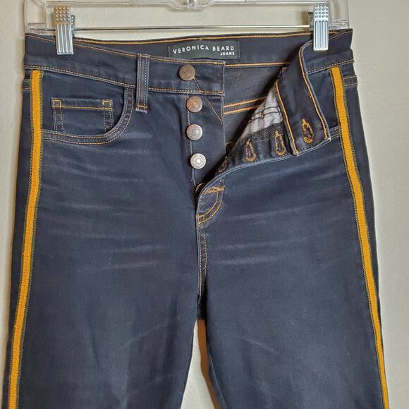 Veronica Beard Debbie 10" Skinny Side Stripe Jeans Dark Slate Wash Size 25 - Picture 3 of 12